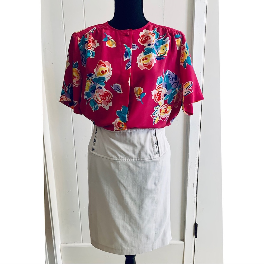 Vintage Alfred Dunner Petite Hot Pink Floral Blouse Size 12